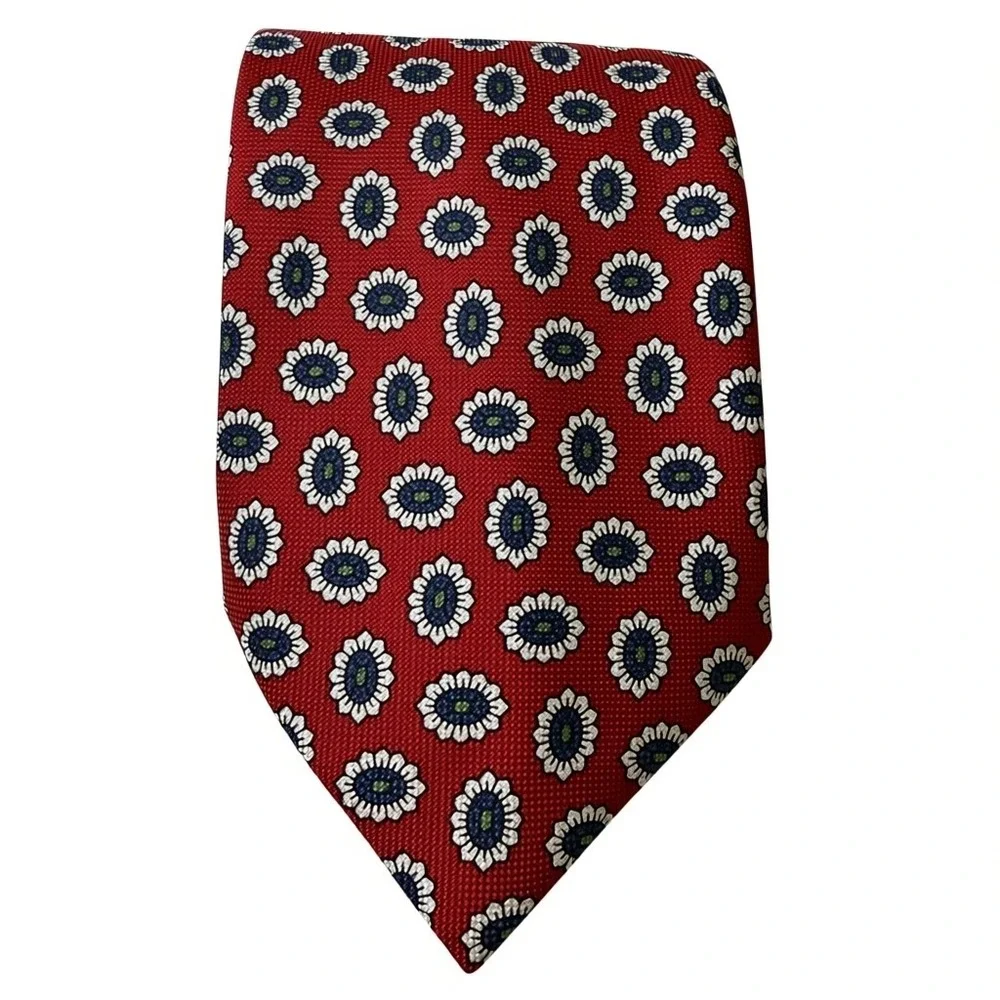 Volta Seta Necktie Mens OS Red Floral Medallion Silk Hand Made Italy Classic Tie